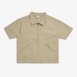 HOP Kids by Westside Taupe Printed Cotton Shirt-image-72