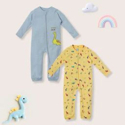 Nauti Nati Boys Blue Cotton Graphic Regular Fit Sleepsuit - Pack of 2-picture-27
