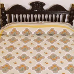 Peepul Tree Ivory & Taupe Pure Cotton Marigold Collection Bedcover image 4