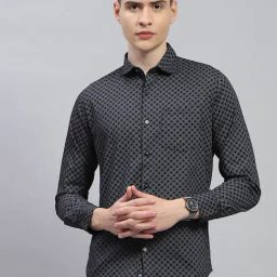 Monte Carlo Black Cotton Slim Fit Printed Shirt-image-33