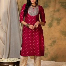Indo Era Maroon Embroidered Straight Kurta-image-41
