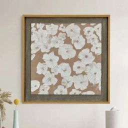 @home White & Beige Canvas Flower Textured Wall Painting-image-49
