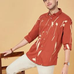 Urban Ranger by Pantaloons Rust Cotton Slim Fit Printed Shirt-image-56