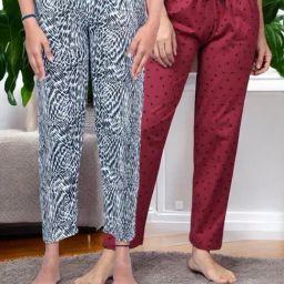 Kryptic Maroon & Off White Cotton Relaxed Fit Printed Lounge Pants - Pack of 2-image-62