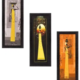 eCraftIndia Set Of 3 Tribal Ladies Satin Matt Texture UV Art Painting-image-75