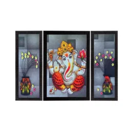 eCraftIndia Set Of 3 Lord Ganesha and Flora Satin Matt Texture UV Art Painting-31