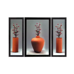 eCraftIndia Set Of 3 Flowers and Vase Satin Matt Texture UV Art Painting-25