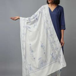 W White & Blue Cotton Printed Dupatta-image-16