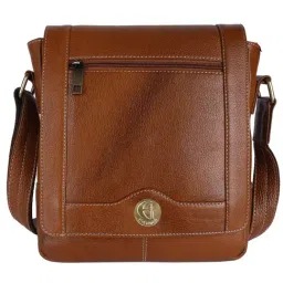 HiLEDER Brown Textured Medium Leather 9 inch Cross Body Bag-image-76
