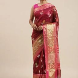 Banarasi Silk Works Maroon Silk Woven Saree With Unstitched Blouse-image-76