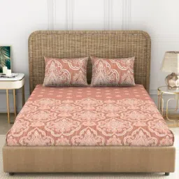 Spaces Printed Dark Coral 144 TC Cotton King Bed Sheet with 2 Pillow Covers-image-20