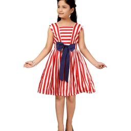 Aarika Kids Red & White Striped Dress-image-79