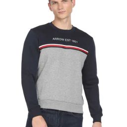 Arrow Sport Navy Cotton Regular Fit Printed SweatShirt-image-9