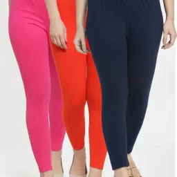 Gracit Orange & Navy Mid Rise Leggings - Pack Of 3-image-85