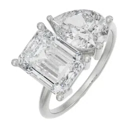 Emori 14k White Gold & Diamond Emerald and Pear Ring-image-3
