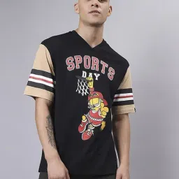 Bewakoof Jet Black Cotton Relaxed Fit Printed Sports T-Shirt-image-88