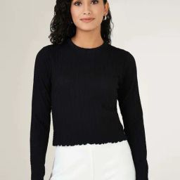 People by Pantaloons Jet Black Self Pattern Top-picture-15