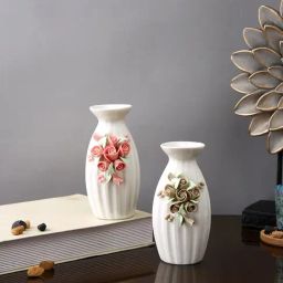 Tayhaa White Ceramic Floral Flower Vases - Set of 2-image-87