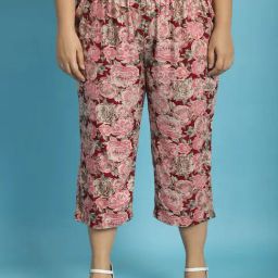 theRebelinme Maroon Floral Print High Rise Capris-image-40