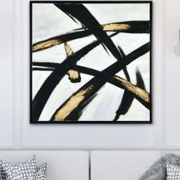 @home Black & Gold Canvas Criss Cross Design Wall Painting-image-23