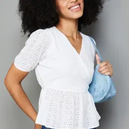 Fame Forever by Lifestyle White Cotton Self Design Top-picture-44