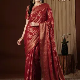 Saree Mall Red Woven Sarees With Unstitched Blouse-picture-48