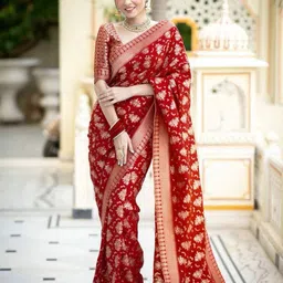 SANJANA SILK Floral Zari Silk Blend Kanjeevaram Saree-image-17