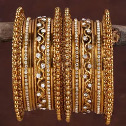 Shining Diva  Set of 18 Gold Plated Stone-Studded Bangles-41