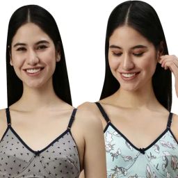 Kryptic Grey & Light Blue Cotton Printed Medium Coverage Bralette Bra (Pack Of 2)-image-92