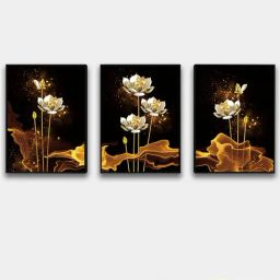 Art Street Magical Lotus Printed Black Engineered Wood Wall Art (Set of 3)-45