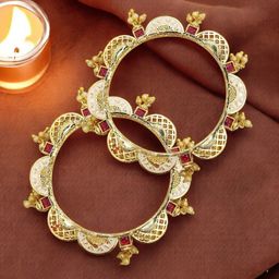 FEMMIBELLA Set Of 2 Gold-Plated Stone Studded Meenakari Bangles-image-13