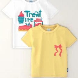 Nauti Nati Girls Multicolor Cotton Printed Regular Fit T-Shirt - Pack of 2-picture-4