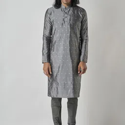 Bubber Blu Ethnic Motif Woven Design Mandarin Collar Brocade Straight Kurta-image-37