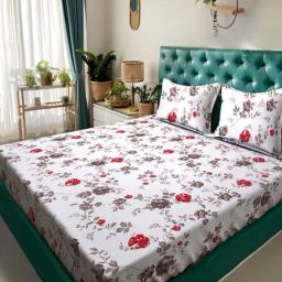 Klotthe White & Red 300 TC Polycotton Double Bedsheet with 2 Pillow Covers-image-57