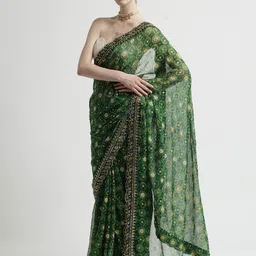 Jaipur Kurti Floral Embroidered Pure Georgette Saree-47