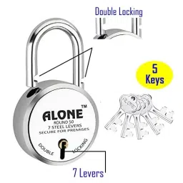 ALONE LOCKS 50 mm Steel Chrome with 10 Keys Door Padlock Common Key Double Locking, ARS10_C50_02 (Pack of 2) image 2