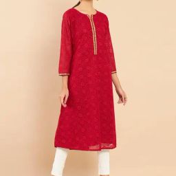 Soch Maroon Georgette Kurta With Threadwork Embroidery And Gota Patti-image-27