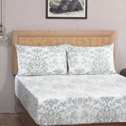 Maspar Printed Green 400 TC Cotton King Bed Sheet With 2 Pillow Covers-image-37