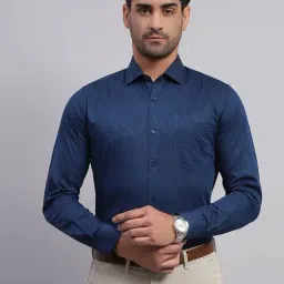 Monte Carlo Navy Blue Cotton Regular Fit Floral Print Shirt-image-67