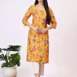 W Yellow Floral Print Kurta-image-96