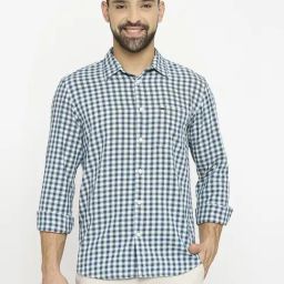 Basics Blue Cotton Slim Fit Checks Shirt-picture-45