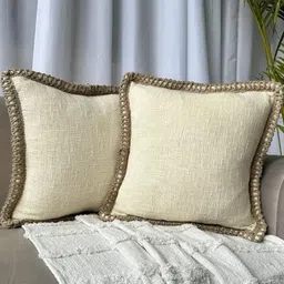 EXPORT HOUSE Off White & Brown Set of 2 Square Cushion Covers-28