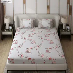 Monte Carlo Vibrant Grey Rose Polyester 130 TC Queen Bedsheet with 2 Pillow Covers-image-91