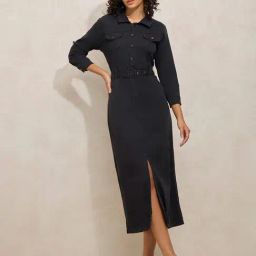 Showoff Black Cotton Regular Fit Dress-image-51