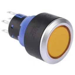 RS PRO Illuminated Push Button Switch Momentary 22.2 mm Cutout DPDT Yellow LED 250 V AC, 1758879-9