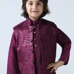 Tahvo Boys Wine Regular Fit Embroidered Nehru Jacket-image-104