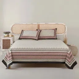 Peepul Tree Maroon & Beige Cotton 280 TC Double Bedsheet with 2 Pillow Covers-picture-47