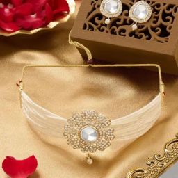 Zaveri Pearls Gold Austrian Diamonds Flower Multistrand Necklace & Earring Set-35