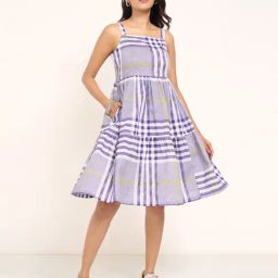 Akkriti By Pantaloons Purple Cotton Regular Fit Checks Dress-image-39