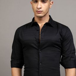 HIGHLANDER Men Dobby Textured Striped Occasion Shirt-image-27